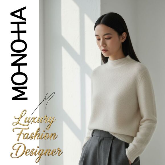 MO-NA-HA Sweater I Size Small Medium I Alpaca Mock Neck Quiet Luxury Soft Ivory - Picture 1 of 6